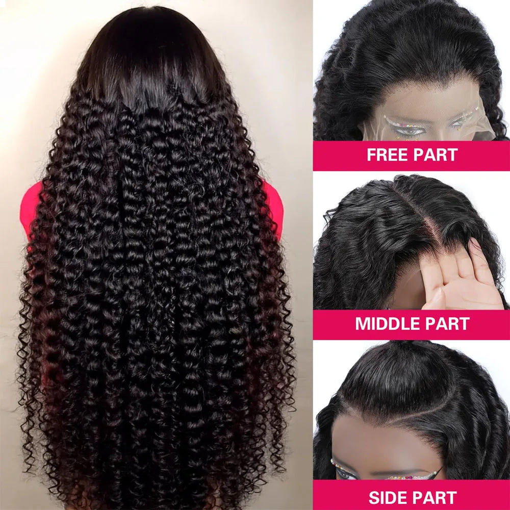 Deep Kinky Curly Human Hair Wigs 13x4 Jerry Curly Lace Front Wig 40 42 Inch 13X6 HD Transparent Lace Frontal Wigs