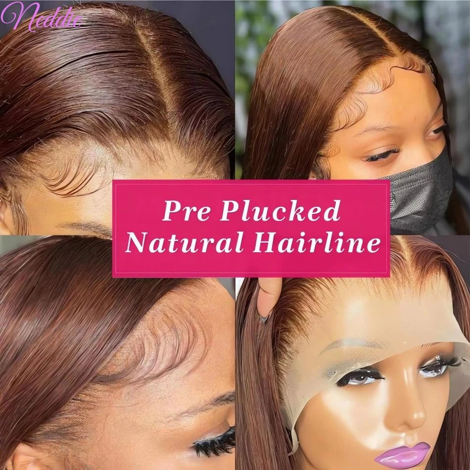 Bone Straight Human Hair 30 32 Inch Lace Frontal Colored Wig 100% Brazilian 13X6 Chocolate Brown Lace Front Wigs 13X4