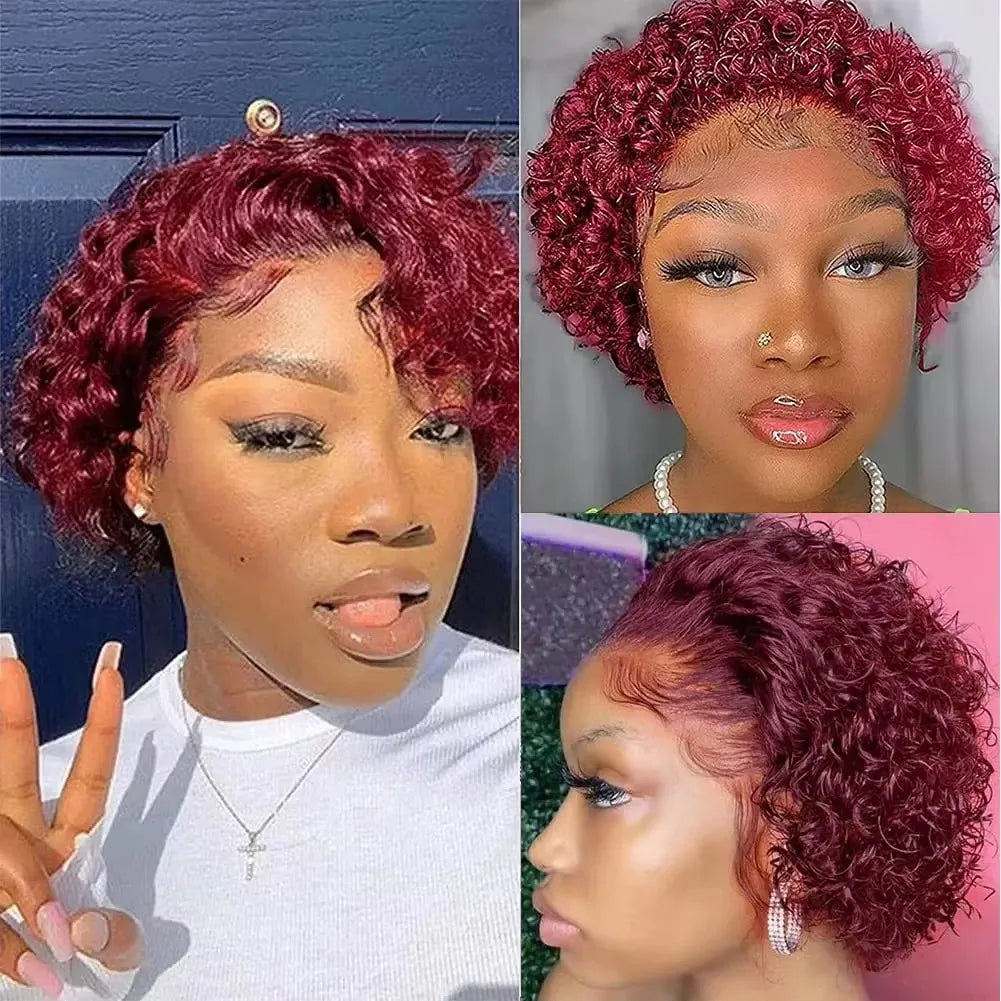 Curly Brazilian Deep Water Wave Short Human Hair Wigs  13X1 Pixie Cut Curly Lace Wigs