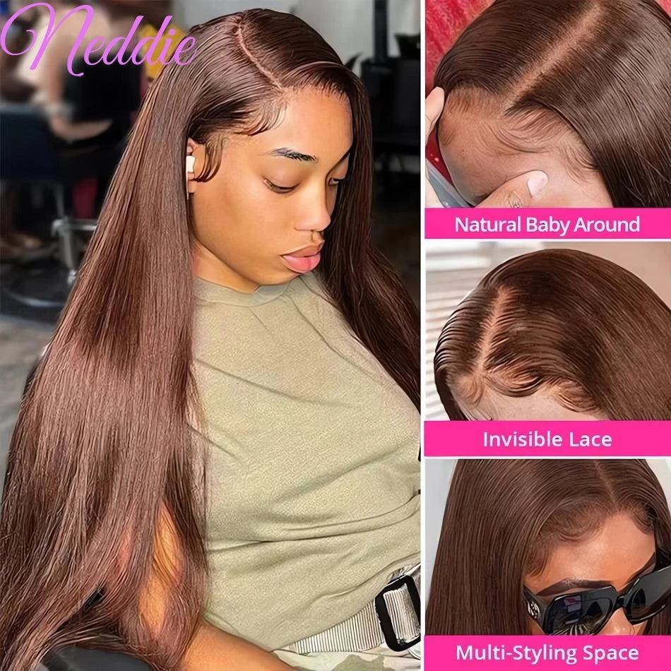 Bone Straight Human Hair 30 32 Inch Lace Frontal Colored Wig 100% Brazilian 13X6 Chocolate Brown Lace Front Wigs 13X4