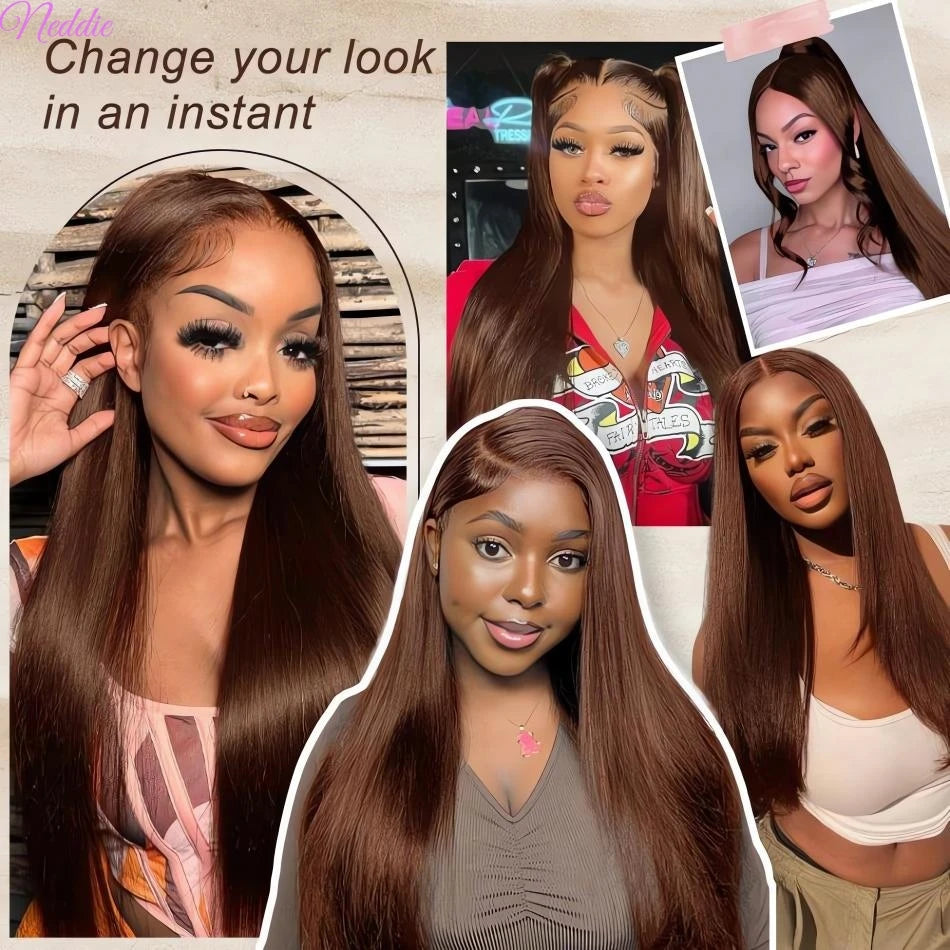 Bone Straight Human Hair 30 32 Inch Lace Frontal Colored Wig 100% Brazilian 13X6 Chocolate Brown Lace Front Wigs 13X4