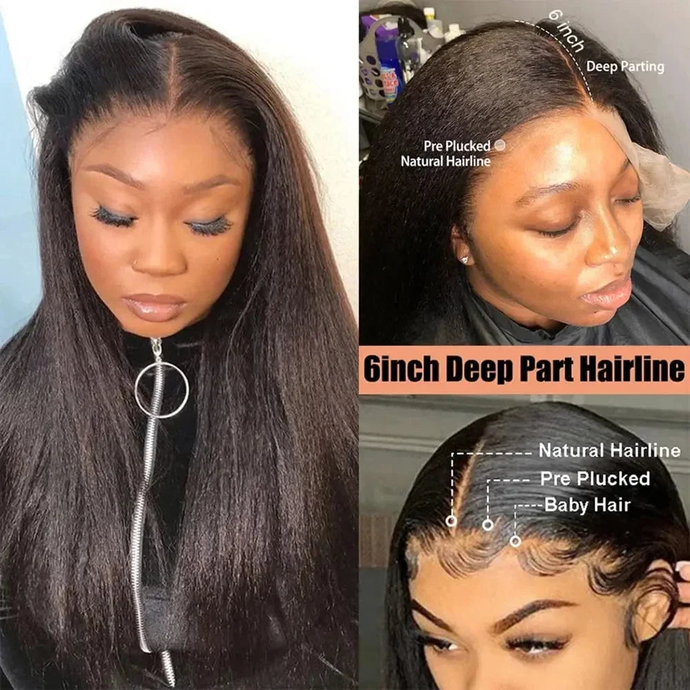 Kinky Straight Lace Front Wig Human Hair HD Transparent Lace Frontal Wigs Remy Human Hair Glueless Lace Part Wigs for Women
