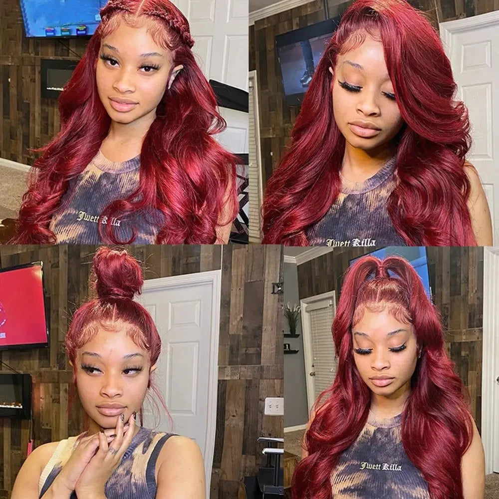 Human Hair Wigs Transparent Colored Body Wave Red Lace Front Wig 4x4 5x5 Closure Wig 99j Burgundy 13x6 Hd Lace Frontal