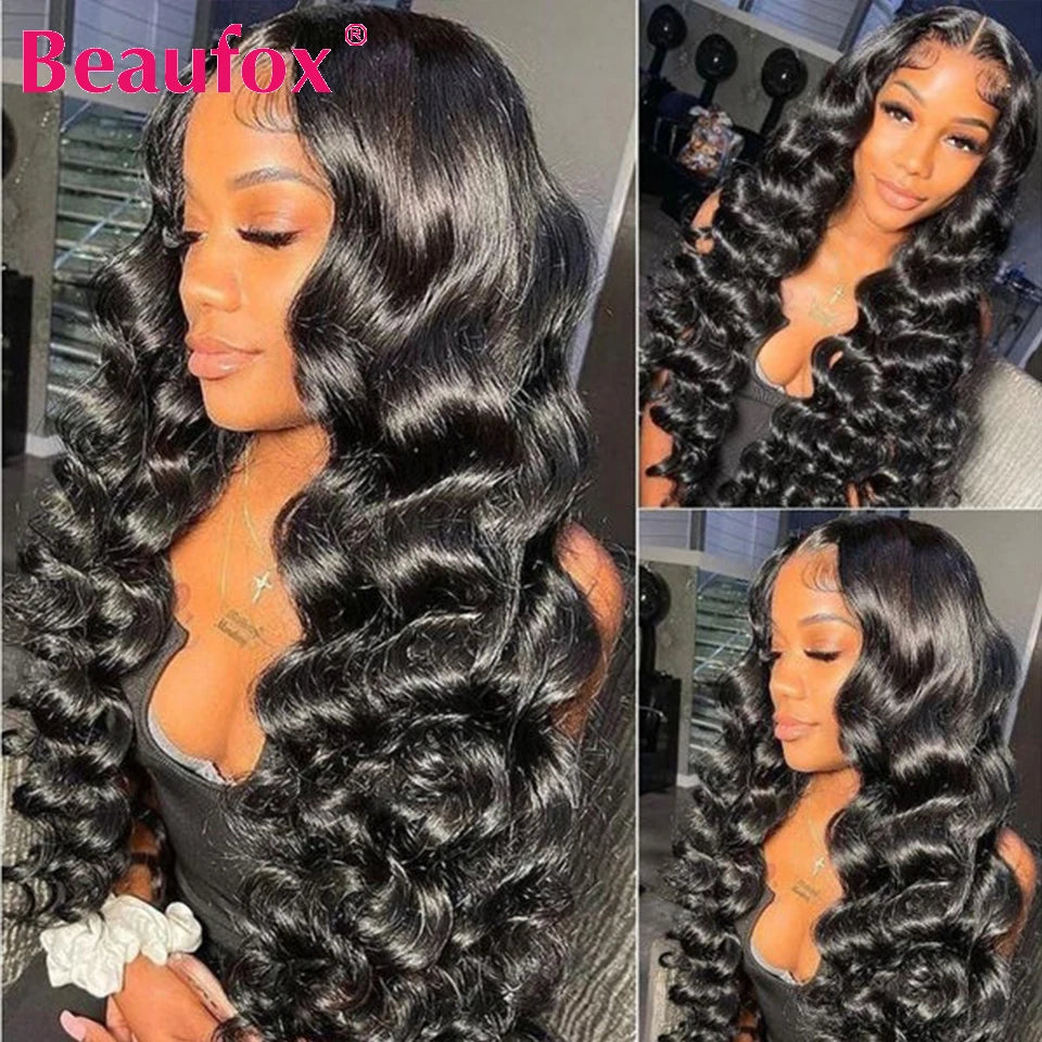 Beaufox 32 Inch Human Hair Bundles Loose Wave Bundles Indian Hair Weave Bundles 1/3/4 PCS Human Hair Extensions Natural Black