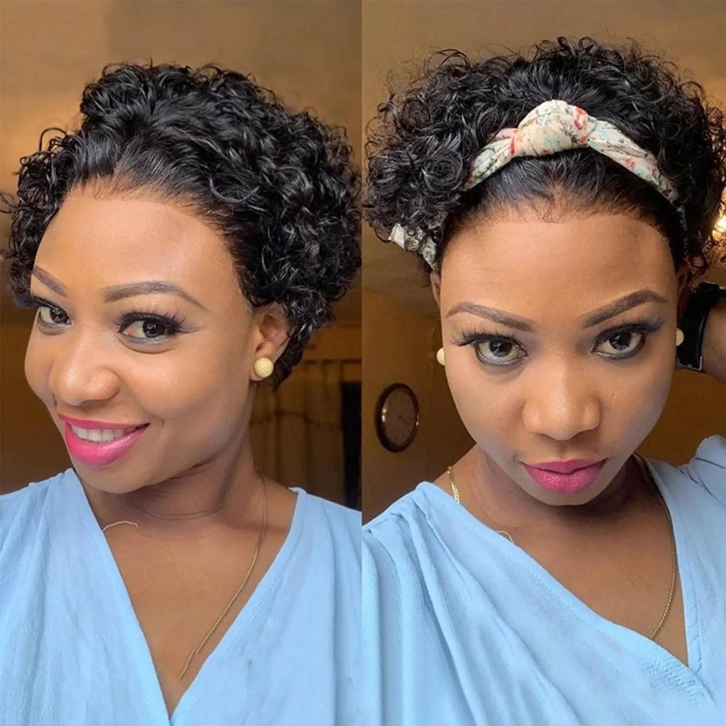 Curly Brazilian Deep Water Wave Short Human Hair Wigs  13X1 Pixie Cut Curly Lace Wigs