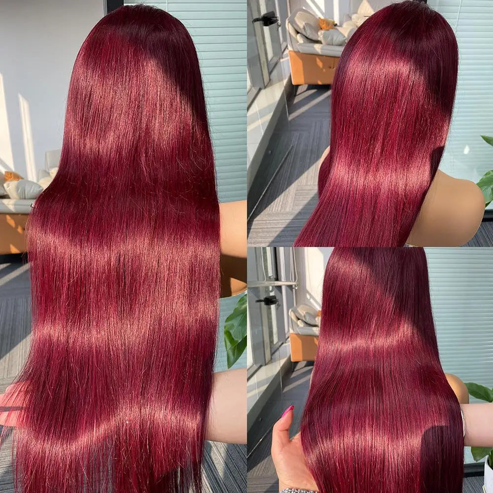 Human Hair Wigs Brazilian Colored 30 40 Inch Straight Red Lace Front Wigs Human Hair 250 Density 99J Burgundy 13x6 Lace Frontal