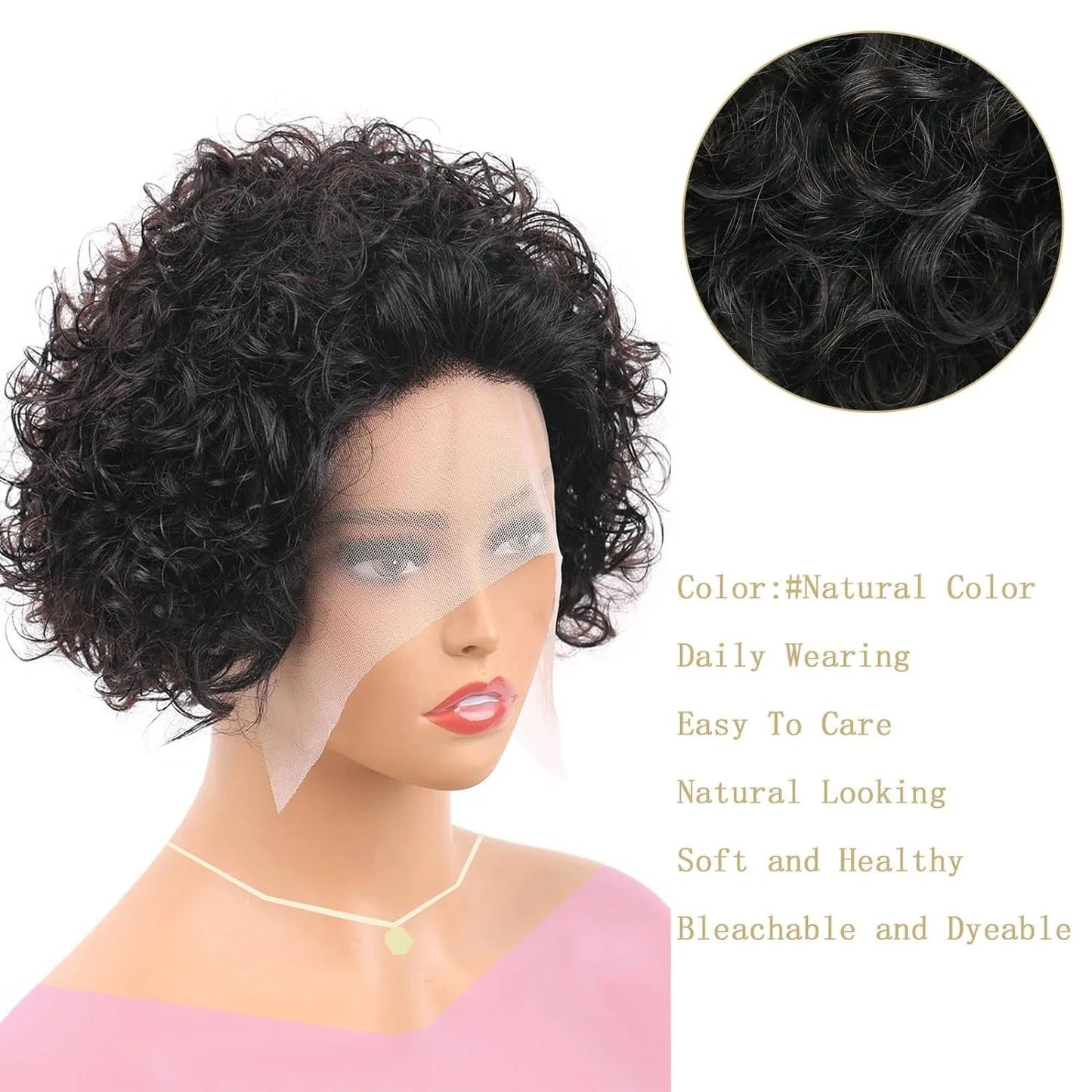 Curly Brazilian Deep Water Wave Short Human Hair Wigs  13X1 Pixie Cut Curly Lace Wigs