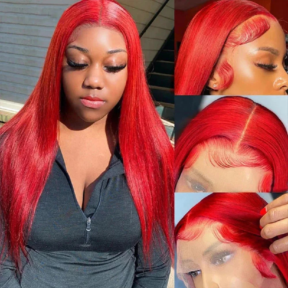 Hot Red 13x6 Hd Lace Frontal Human Hair Wigs Preplucked Burgundy Colored Wigs Human Hair Brazilian 13x4 Lace Front Red Wig