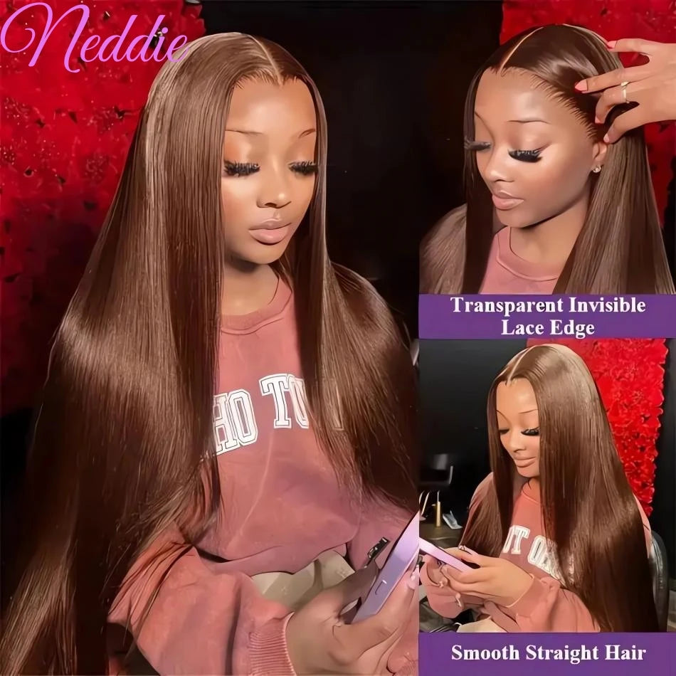 Bone Straight Human Hair 30 32 Inch Lace Frontal Colored Wig 100% Brazilian 13X6 Chocolate Brown Lace Front Wigs 13X4