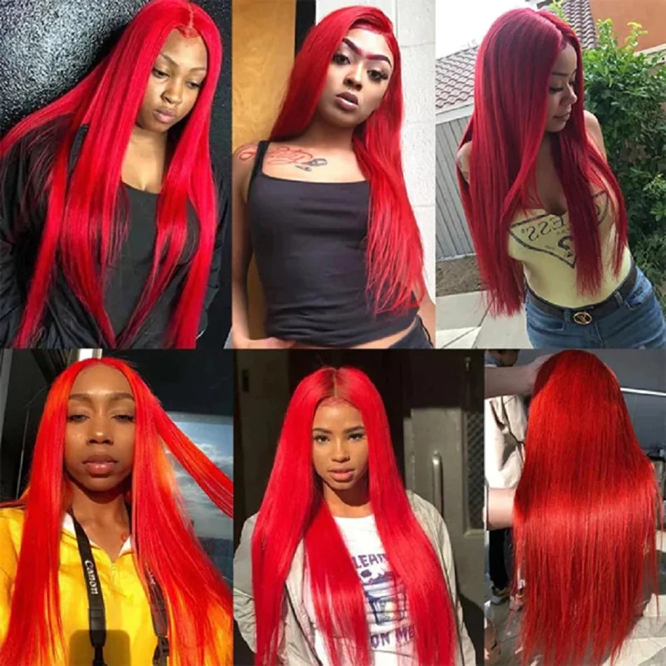 Hot Red 13x6 Hd Lace Frontal Human Hair Wigs Preplucked Burgundy Colored Wigs Human Hair Brazilian 13x4 Lace Front Red Wig