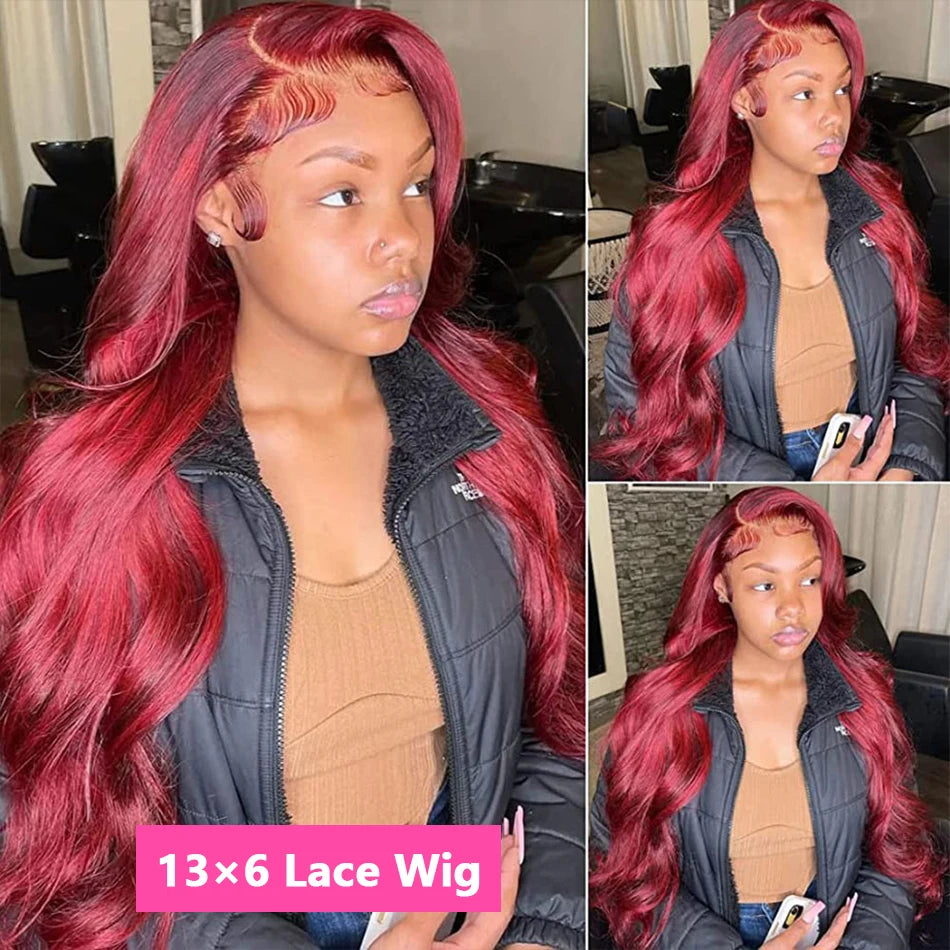 Human Hair Wigs Transparent Colored Body Wave Red Lace Front Wig 4x4 5x5 Closure Wig 99j Burgundy 13x6 Hd Lace Frontal