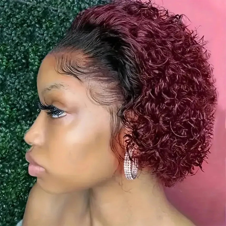 Curly Brazilian Deep Water Wave Short Human Hair Wigs  13X1 Pixie Cut Curly Lace Wigs