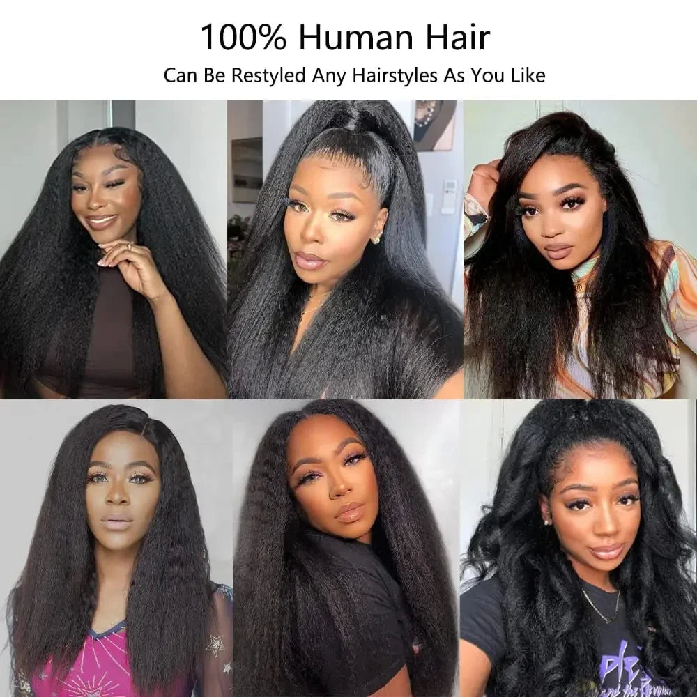 Kinky Straight Lace Front Wig Human Hair HD Transparent Lace Frontal Wigs Remy Human Hair Glueless Lace Part Wigs for Women