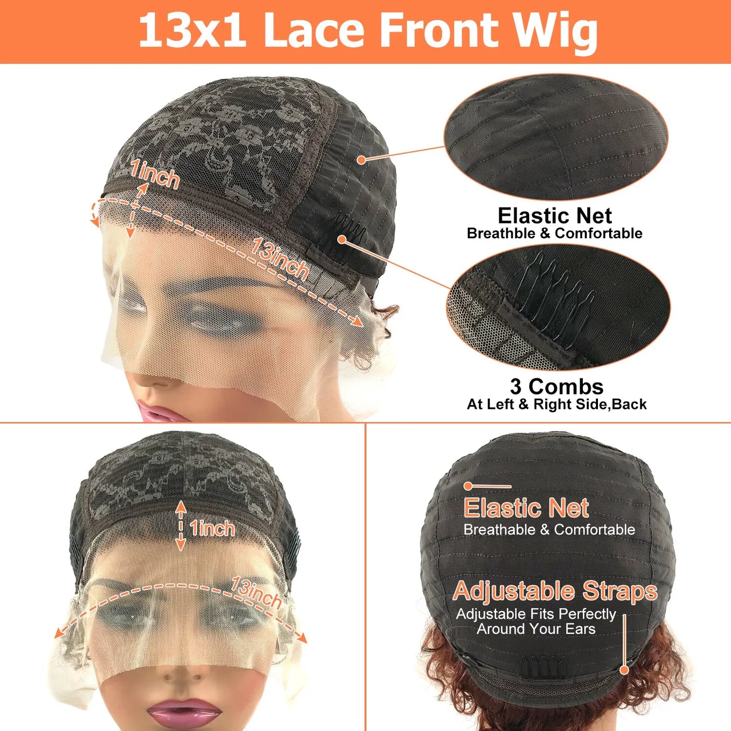 Curly Brazilian Deep Water Wave Short Human Hair Wigs  13X1 Pixie Cut Curly Lace Wigs