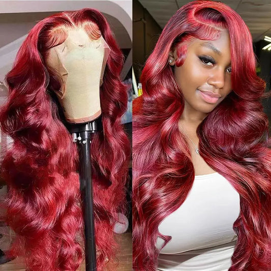 Human Hair Wigs Transparent Colored Body Wave Red Lace Front Wig 4x4 5x5 Closure Wig 99j Burgundy 13x6 Hd Lace Frontal