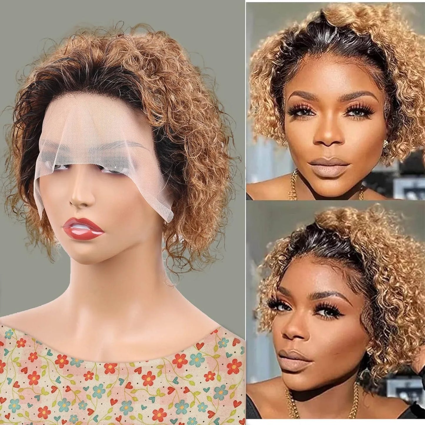 Curly Brazilian Deep Water Wave Short Human Hair Wigs  13X1 Pixie Cut Curly Lace Wigs