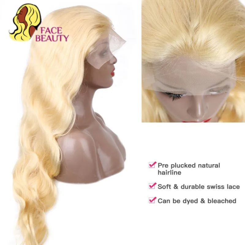 Brazilian Lace Front Human Hair Body Wave Preplucked 360 Lace Frontal Wigs 613 Blonde 13x4 13x6 30 32 38 Inch